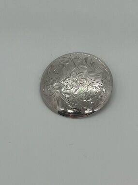 Vtg Sterling Silver Floral Engraved Circle Brooch | 1.1” Diameter